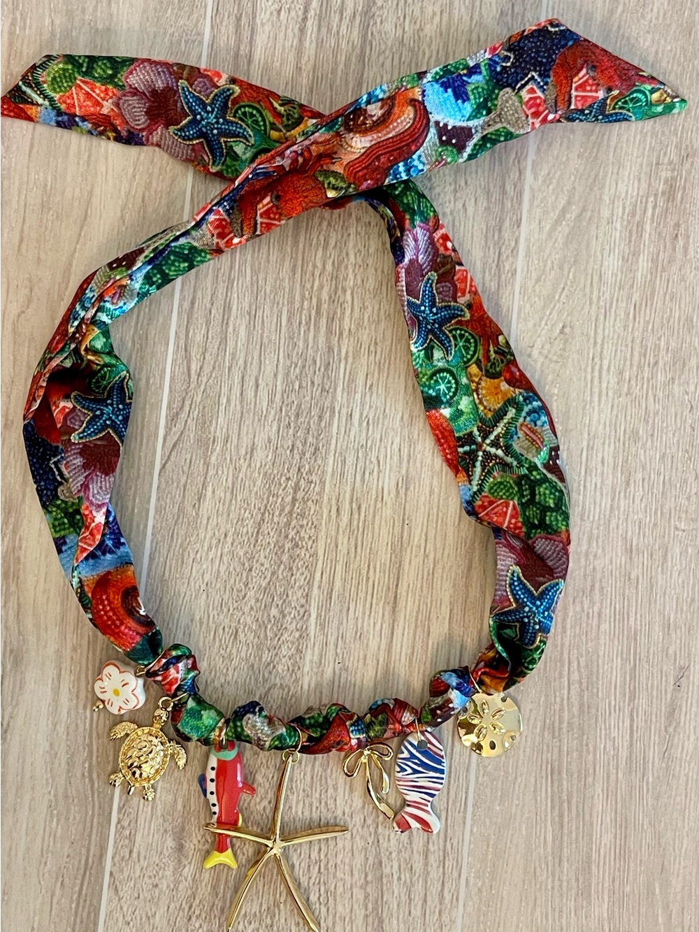 Colorful Tropical Charm Bandanna Necklace with Gold Starfish - Picture 4 of 8